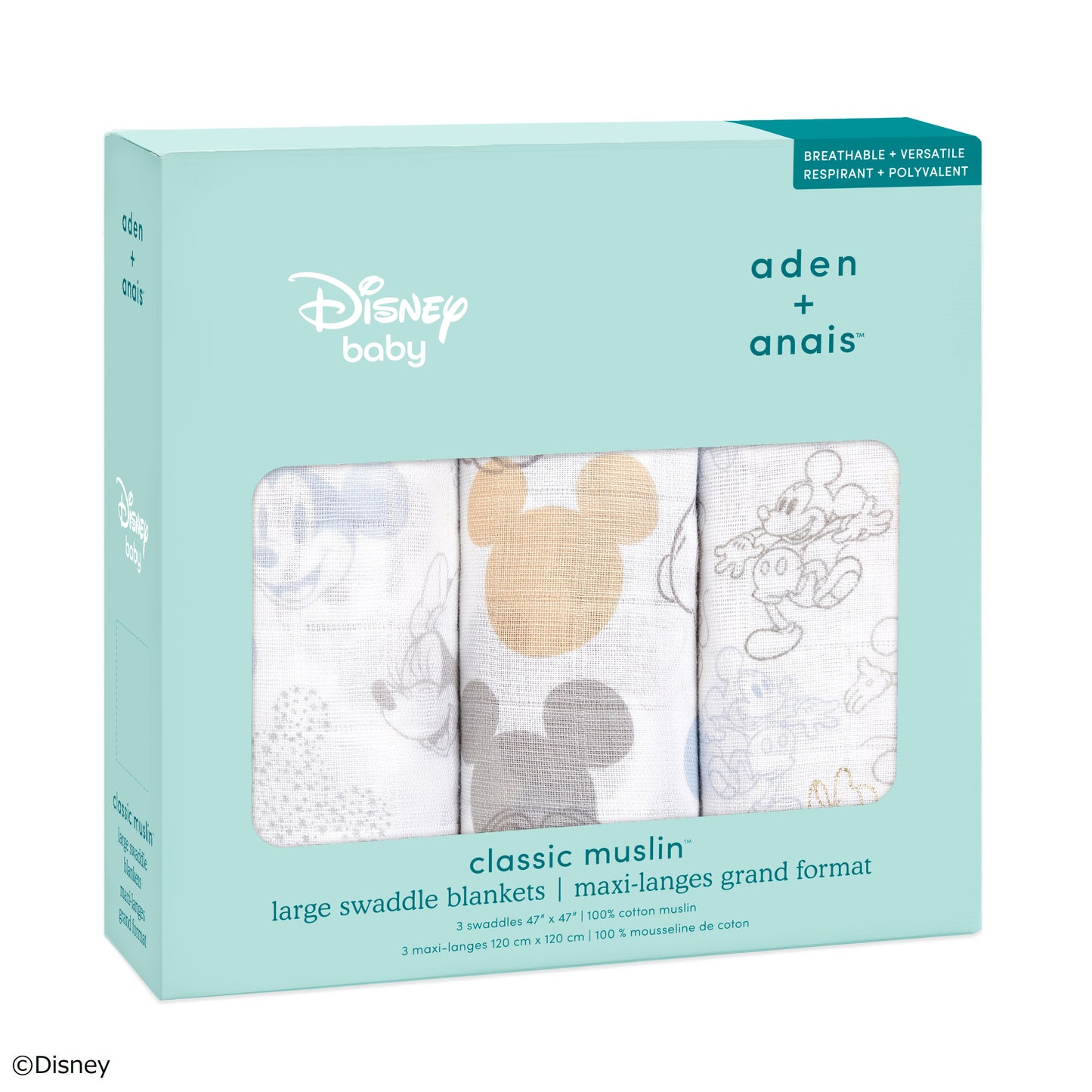出産祝いギフト ディズニー ベビーギフト aden + anais エイデンアンドアネイ オーガニックコットン100% モスリン ダブルガーゼ おくるみ ミッキー&ミニー デイズニーベビーコレクション 3枚