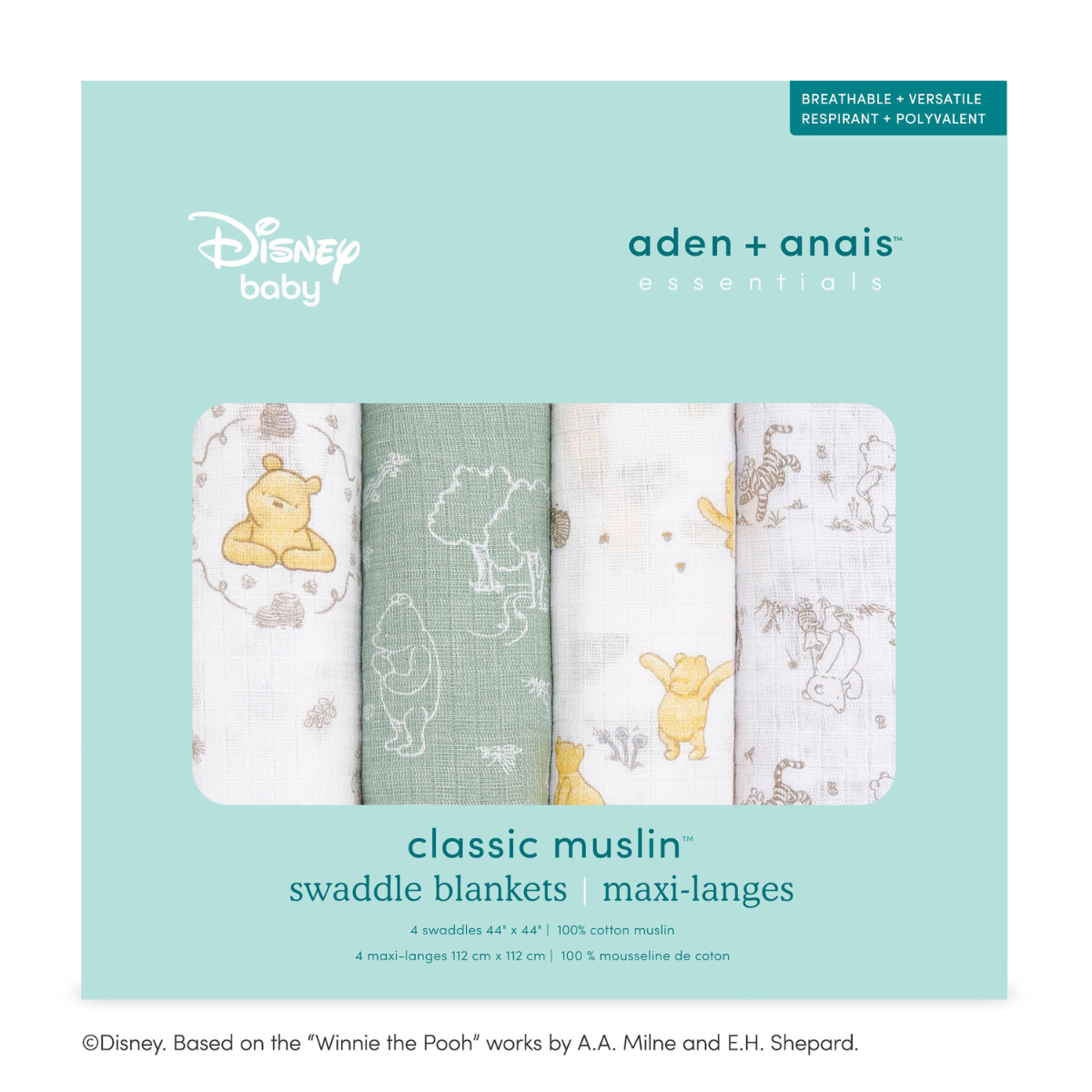 aden + anais essentials エイデンアンドアネイ エッセンシャルズ おくるみスワドル ディズニー くまのプーさん ウィニー+フレンズ パッケージ