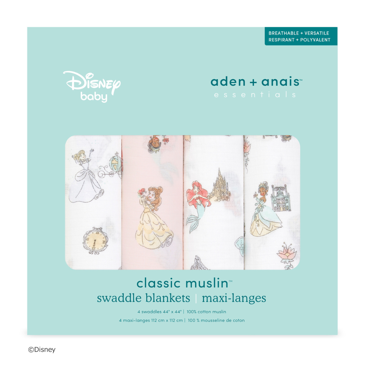 aden + anais essentials エイデンアンドアネイ エッセンシャルズ おくるみスワドル ディズニープリンセス パッケージ
