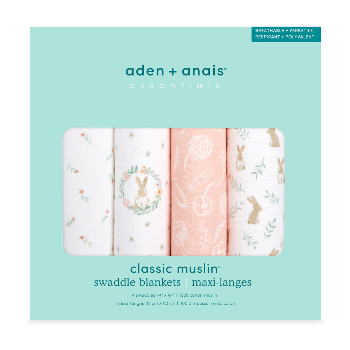 aden + anais essentials エイデンアンドアネイ エッセンシャルズ おくるみスワドル ブラッシングバニーズ パッケージ