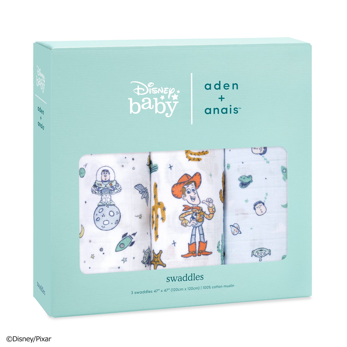 出産祝いギフト ディズニー ベビーギフト aden + anais エイデンアンドアネイ オーガニックコットン100% モスリン ダブルガーゼ おくるみ トイストーリー デイズニーベビーコレクション 3枚