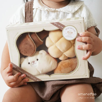 出産祝いにおすすめ ベビーギフト 洗濯できる布おもちゃ もちっとラトル 「こぐまくんの焼きたてパン」