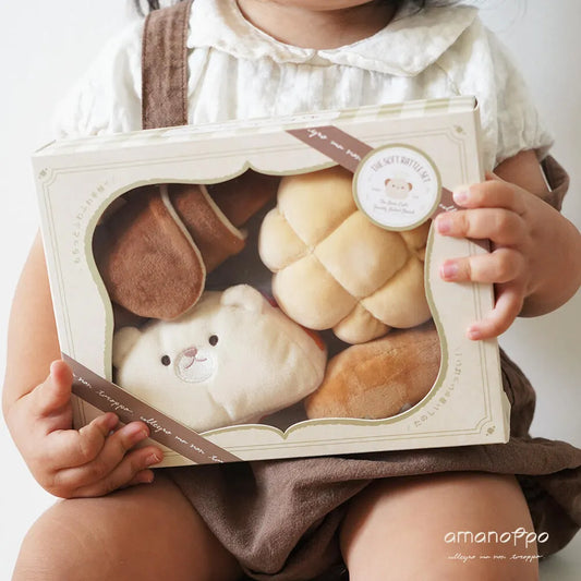 出産祝いにおすすめ ベビーギフト 洗濯できる布おもちゃ もちっとラトル 「こぐまくんの焼きたてパン」