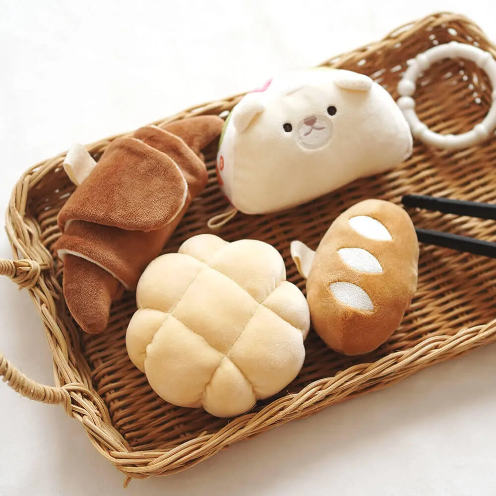 出産祝いにおすすめ ベビーギフト 洗濯できる布おもちゃ もちっとラトル 「こぐまくんの焼きたてパン」