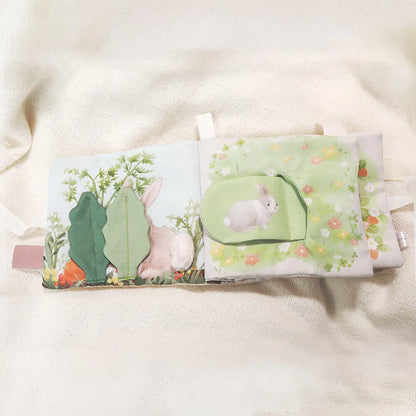 出産祝いにおすすめ ベビーギフト 洗濯できる布絵本 「うさぎたちのお茶会」