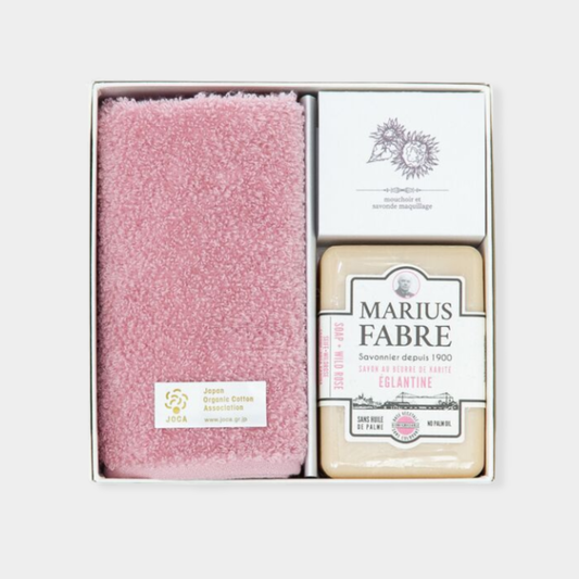 ハンカチと石鹸のギフトセット SAVON de Marseille ライトコーラル