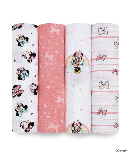 出産祝いギフト ディズニー ベビーギフト aden + anais エイデンアンドアネイ オーガニックコットン100% モスリン ダブルガーゼ おくるみ ミニー デイズニーベビーコレクション 4枚