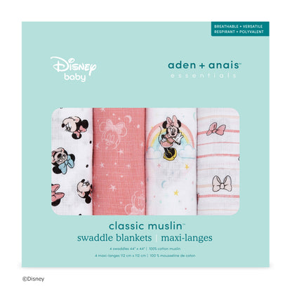 出産祝いギフト ディズニー ベビーギフト aden + anais エイデンアンドアネイ オーガニックコットン100% モスリン ダブルガーゼ おくるみ ミニー デイズニーベビーコレクション 4枚