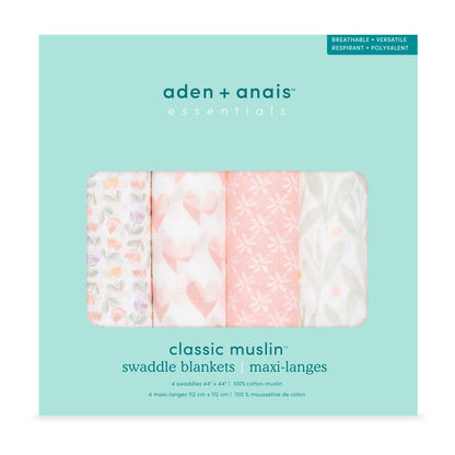 出産祝いギフト ベビーギフト aden + anais エイデンアンドアネイ オーガニックコットン100% モスリン ダブルガーゼ おくるみ ハート&フラワー