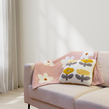 花柄ブランケット フェザーニット Irodori Flower イロドリフラワー ピンク / グリーン