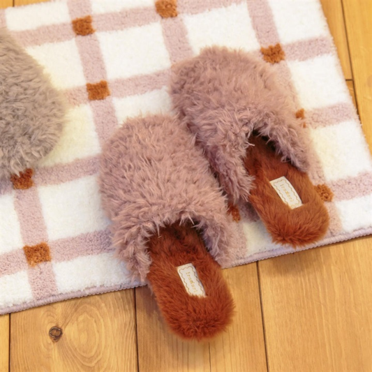 スリッパ もこもこ ファー素材 Irodori Flower イロドリフラワー ピンク / グリーン